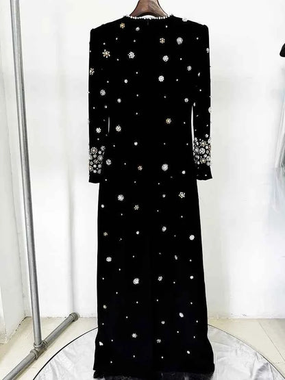 HIGH STREET Newest Fashion 2025 Designer Party Vestido Women's Formal Long Sleeve Luxurious Beaded Long Maxi Dress