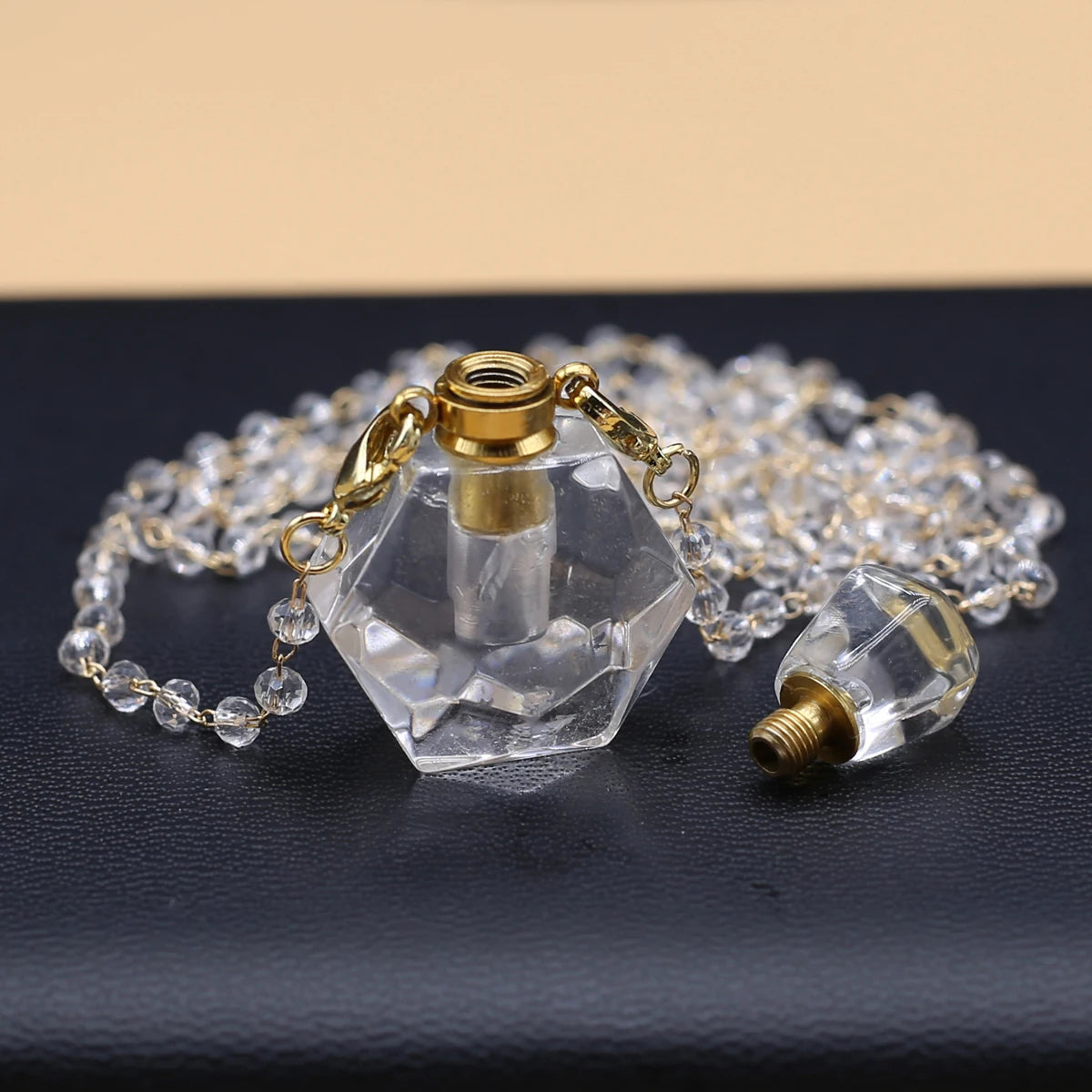 Natural Clear Quartz Stone Essential Oil Diffuser Pendant Stone Bead Chain Perfume Bottle Pendant Necklace Women Jewelry Party - AMULET RING STORE