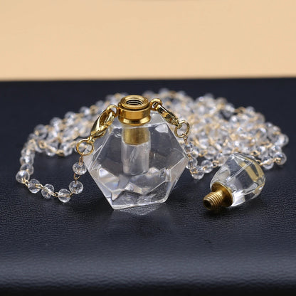 Natural Clear Quartz Stone Essential Oil Diffuser Pendant Stone Bead Chain Perfume Bottle Pendant Necklace Women Jewelry Party - AMULET RING STORE
