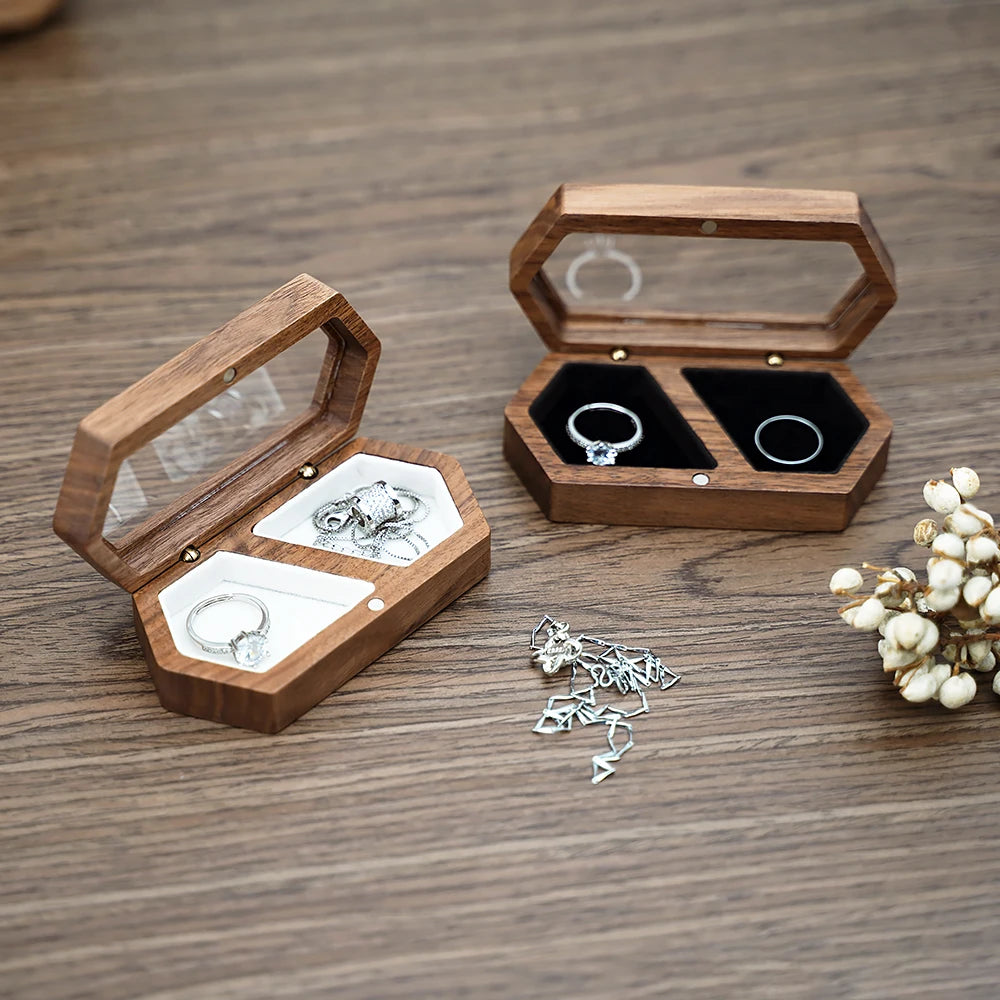 Ring Box Jewelry Storage Engagement Wedding Ceremony Ring Customize Proposal Ring Rustic Wedding Gift for Girl Walnut Wood - AMULET RING STORE