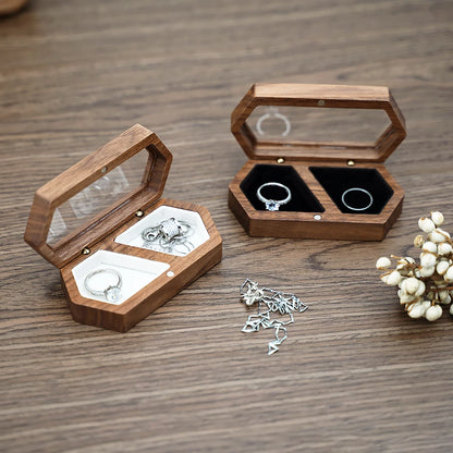 Ring Box Jewelry Storage Engagement Wedding Ceremony Ring Customize Proposal Ring Rustic Wedding Gift for Girl Walnut Wood - AMULET RING STORE