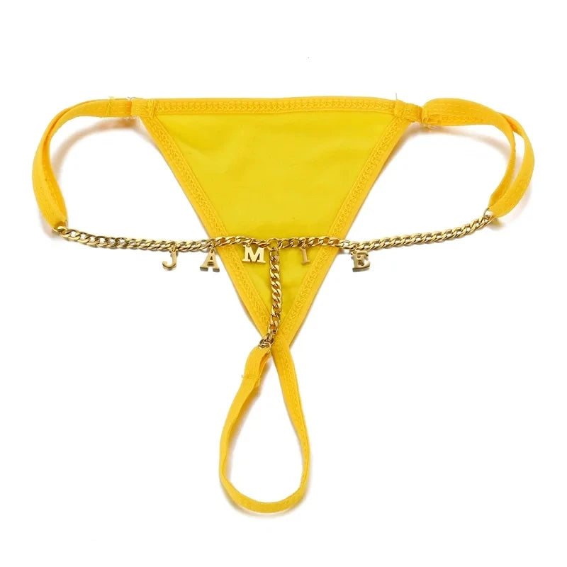 Customize Letter Name Thong Sexy Women Tanga Panties Metal Waist Body Chain G-String Big Butt Briefs Personalized Underwear Gift - AMULET RING STORE
