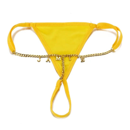 Customize Letter Name Thong Sexy Women Tanga Panties Metal Waist Body Chain G-String Big Butt Briefs Personalized Underwear Gift - AMULET RING STORE