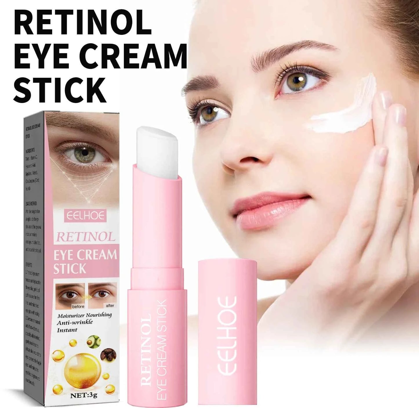 Retinol Eye Cream Stick Fade Fine Line Remove Wrinkle Eye Bags Anti-Puffiness Dark Circle Smoothing Firming Under Eye Skin Care