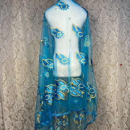 on sale 2025 New African Net Hijab Scarf For Muslim Women African Dubai Islam Headscarf Embroidery Shawls voile - AMULET RING STORE