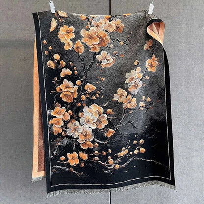 65*190cm Winter Warm Women Scarf Double-Sided Flower Faux Cashmere Scarves Luxury Wrap Shawls High-Quality Pashmina - AMULET RING STORE