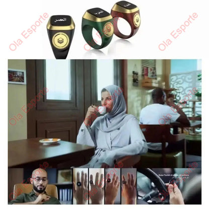Qibla Smart Tasbih Tally Counter for Muslims Zikr Ring Digital Tasbeeh 5 Prayer Time Vibration Reminder Waterproof Qibla Subhah