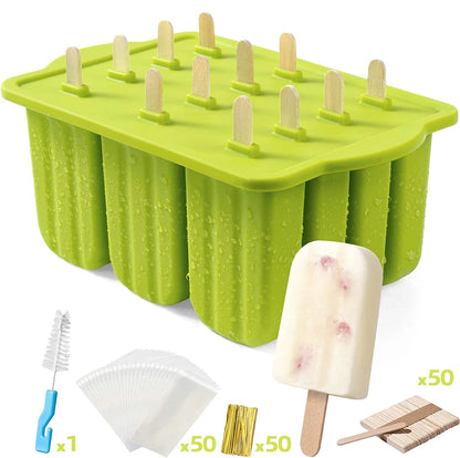 Summer DIY Ice Cream Tools With Wooden Sticks Silicone Popsicle Molds Set Kitchen Accessories Quench Thirst Snacks for Children - AMULET RING STORE