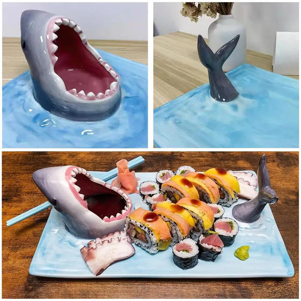 Unique Shark Shape Plate Funny Decorative Ceramic Sushi Plates For Dessert,Cheese Snacks,fruits,vegetable Home Decor Access J6A1 - AMULET RING STORE