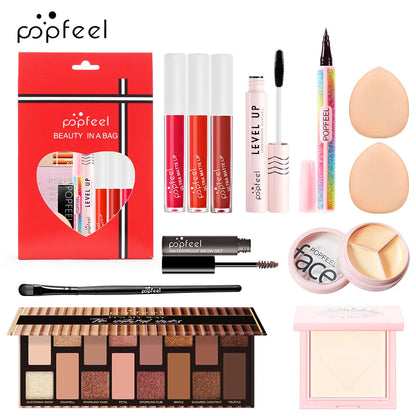 POPFEEL All-in-One Makeup Kit Gift Set with Eyeshadow Palette Foundation Lip Gloss Blush Brushes Eyeliner and More Beauty Gifts - AMULET RING STORE