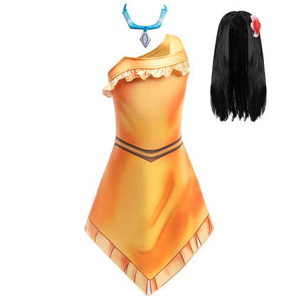 Indian Pocahontas Princess Cosplay Dress Girls Matoaka Halloween Party Disguise Costume Children Cartoon Movie Fantasy Outfits