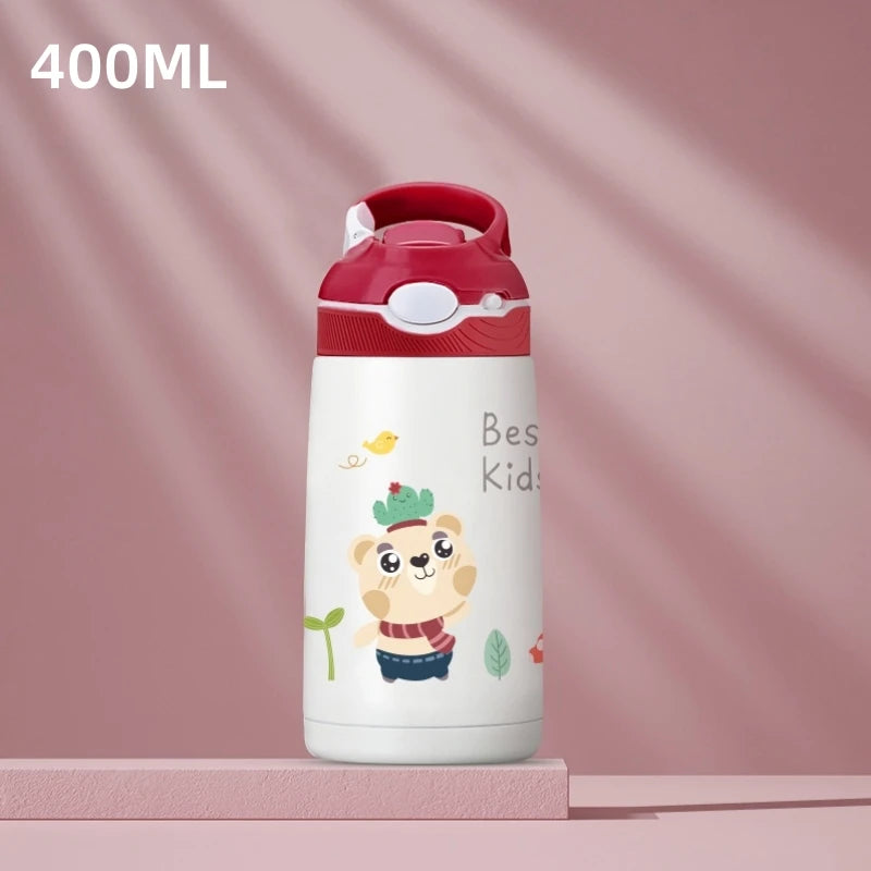 400ML Kids Water Bottle Cartoon Animal Thermos Mug Baby Duck Billed Straw 316 Stainless Steel Vacuum Flasks Thermos Bottle - AMULET RING STORE