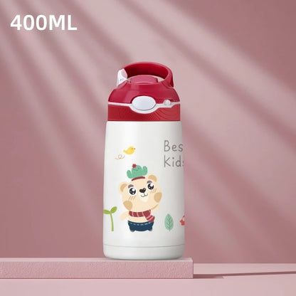 400ML Kids Water Bottle Cartoon Animal Thermos Mug Baby Duck Billed Straw 316 Stainless Steel Vacuum Flasks Thermos Bottle - AMULET RING STORE