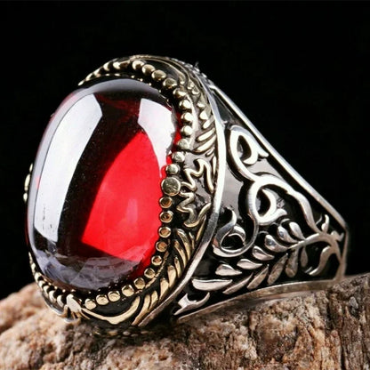 Red Emerald Men's Ring Turkey Retro Domineering Personality Ring AMULET RING STORE