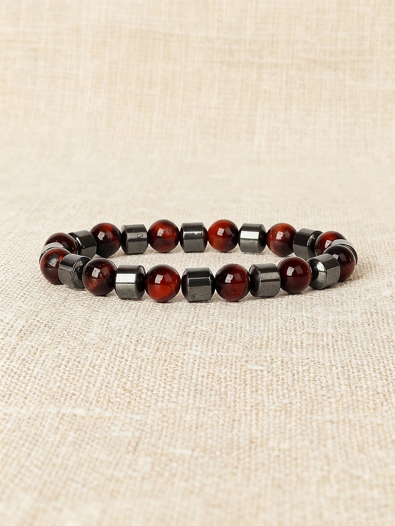 Hematite & Red Tiger's Eye Bracelet Men Natural Stone Cylinder Bead for Energy Protection Reiki Charm Courage Jewelry Women Gift
