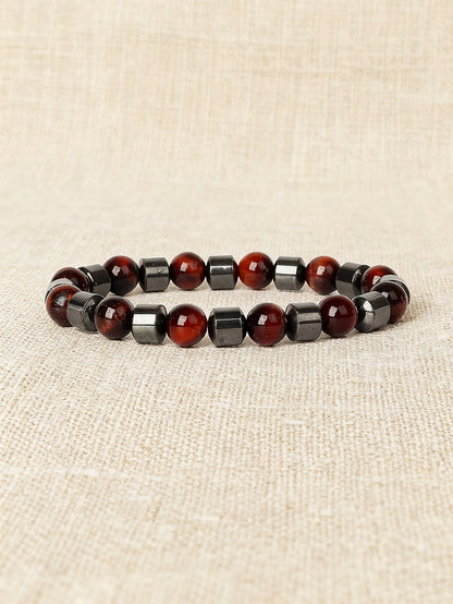 Hematite & Red Tiger's Eye Bracelet Men Natural Stone Cylinder Bead for Energy Protection Reiki Charm Courage Jewelry Women Gift