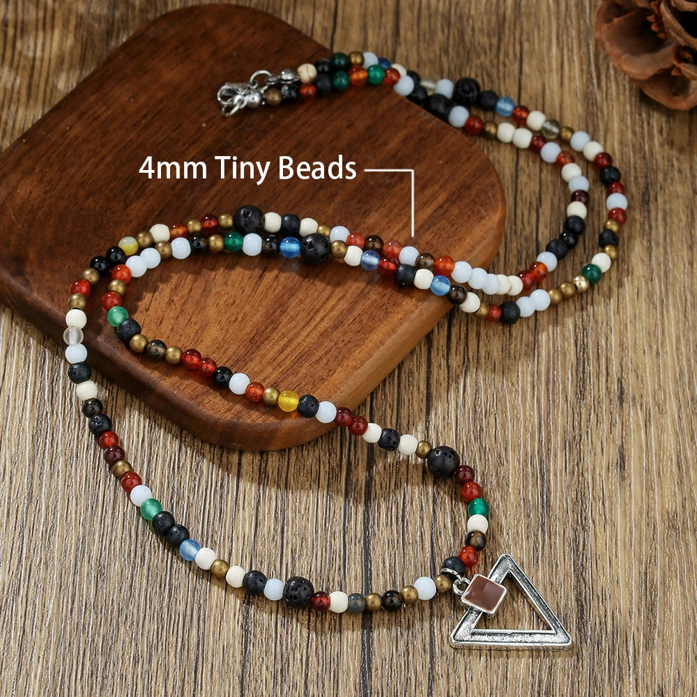 1PC Men's Retro Ethnic Style Africa Stone Necklace for Men Hippie Bohemia Long Beaded Necklace Man Tribal Jewelry Collar Hombre