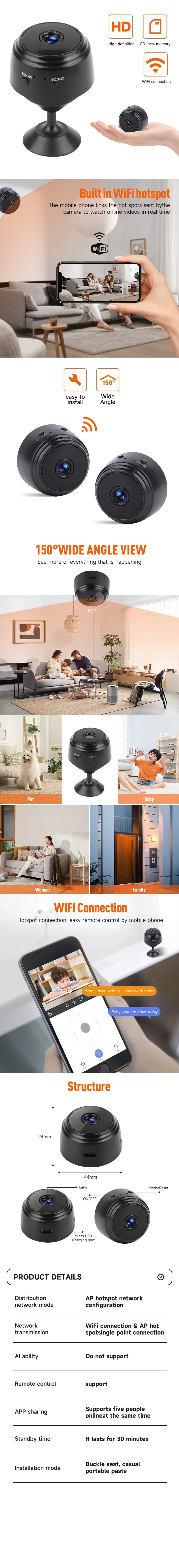 A9 HD Wifi Smart Monitor Surveillance Cameras Sensor Camcorder Web Video Home Safety Wireless Security - AMULET RING STORE