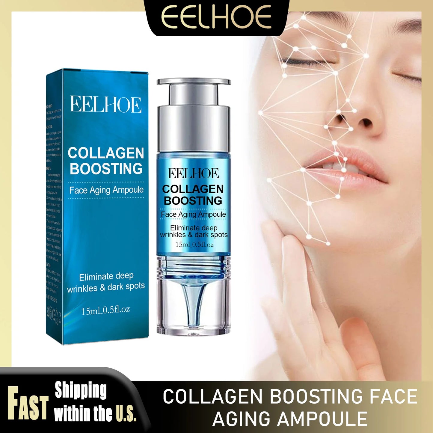 EELHOE Collagen Face Serum Ampoule Centella Anti-Aging Moisturizing Firming Skin Restore Elasticity Fade Fine Lines Skin Care