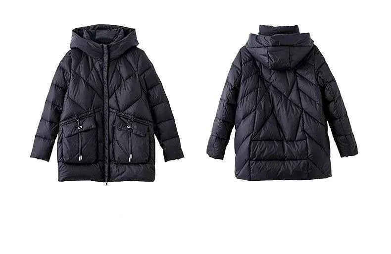 Woman Coat Zip-up Black Thick Padding Duck Down Quilted Padded Jackets for Women Hoodie Y2k Fashion 2025 Trend Luxury Hot Youth