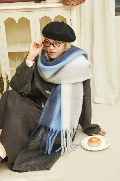 New Fashion Mohair Stripted Tassel Scarf Women Autumn Winter Korean Version Thickened Warm Soft Female Shawl Colorful Muffler