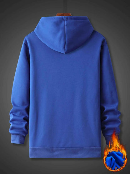 Men's Autumn/Winter Casual Fashion Warm Alphabets Pattern Printed Loose Thick Velvet Hoodie+Sports Pants Set