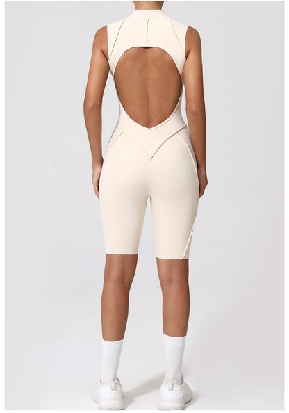 Seamless Yoga Jumpsuit Sports Fitness Backless Tight Zipper Long-sleeved One-Piece Workout Clothes Gym Leggings Sportswear