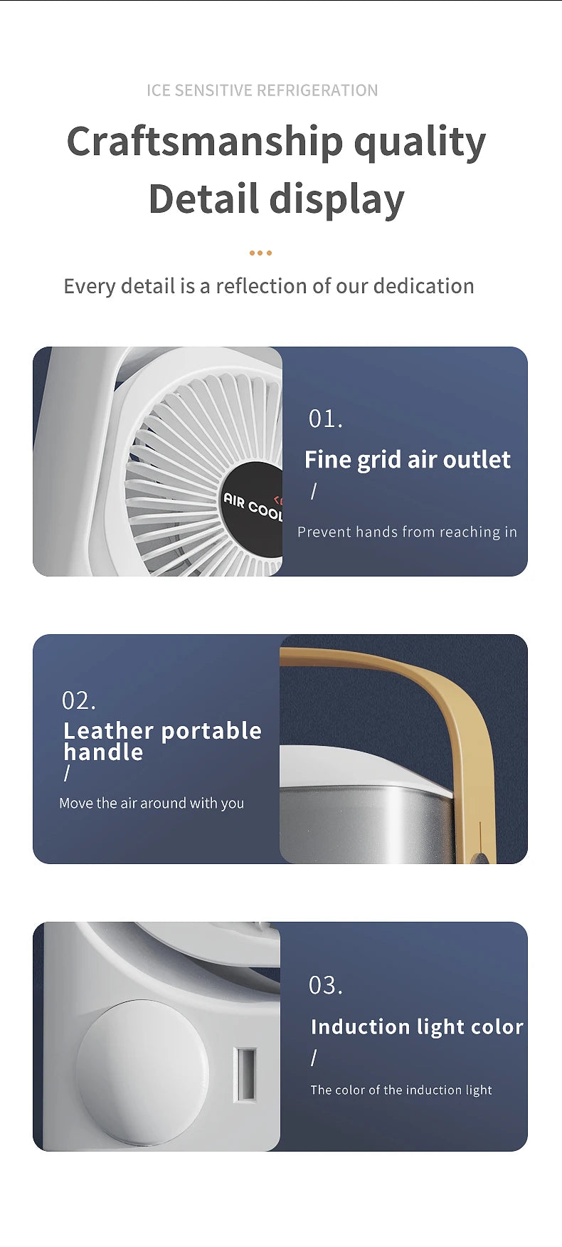 Portable air conditioning fan household 5000 mA desk humidifier small fan office three hole spray fan with color night light