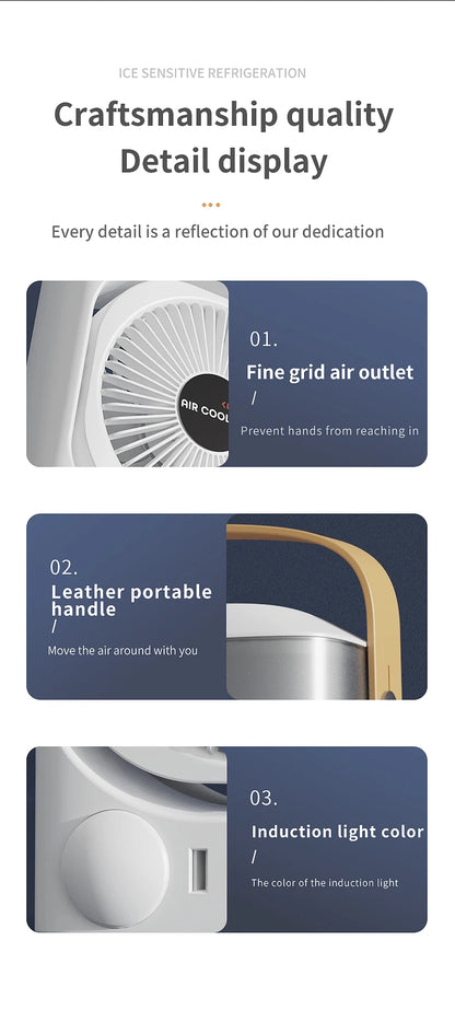 Portable air conditioning fan household 5000 mA desk humidifier small fan office three hole spray fan with color night light