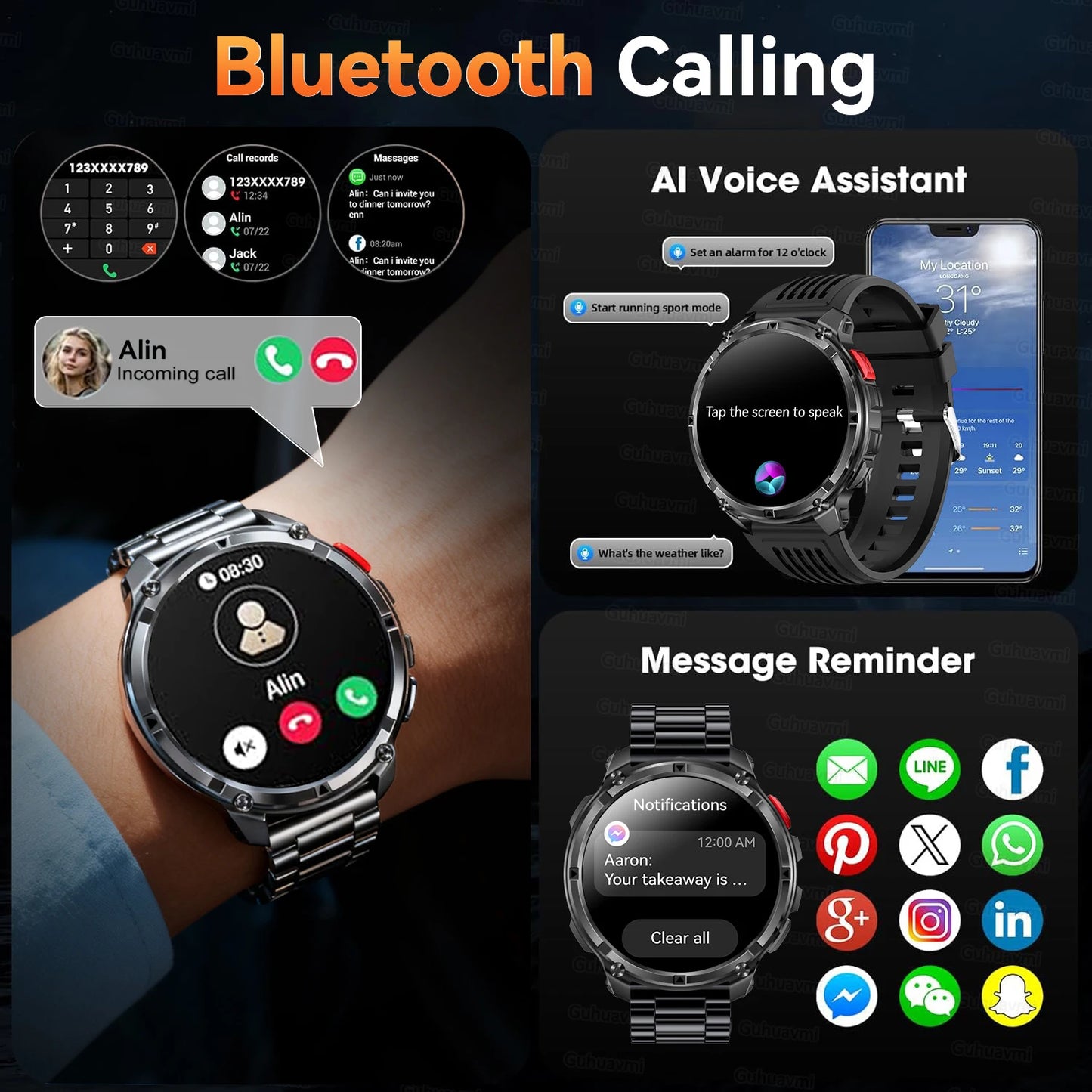 New Military T-Rex3 Ultra 1100mAh Battery Smart Watch 5 ATM Waterproof 1.7"AOD Compass GPS Sports tracker Outdoors Smartwatches