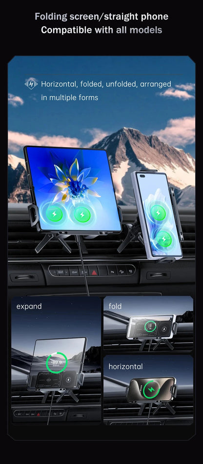 2-in-1 Car Wireless Charger Dual Coil Fold Screen Phone Fast Charging For Samsung Galaxy Z Fold 5 6 Air Vent Car Phone Holder