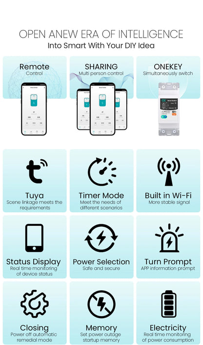 Tuya WIFI Smart circuit breaker 2P 63A charge statistics for smart home wireless control switch by smart life APP CNMIBO