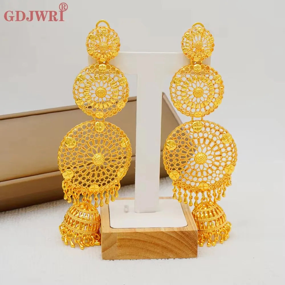 Fan Shape Earrings New Fashion Dubai Gold Color Drop Earrings French African Women Girls Party Gifts Wedding Jewelry Earring
