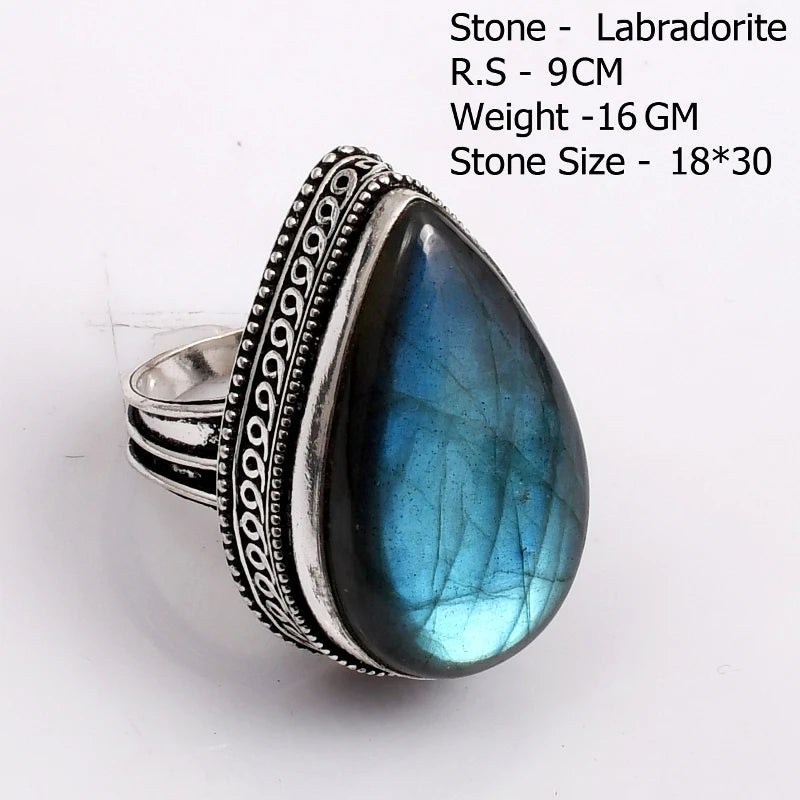 Genuine Turquoise Labradorite Moonstone Owyhee Opal Amazonite Ruby Zoisite  Ring