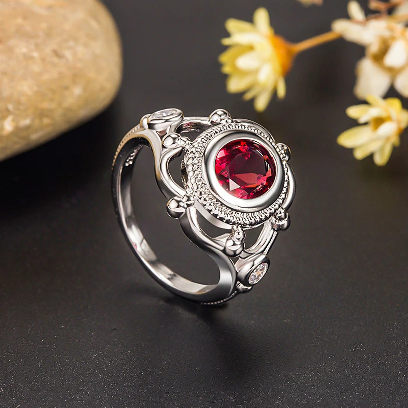 Engagement Proposal Ring Ruby Thai Silver 925 Gemstone Retro Rings for Women Men Anniversary Wedding Gift Jewelry