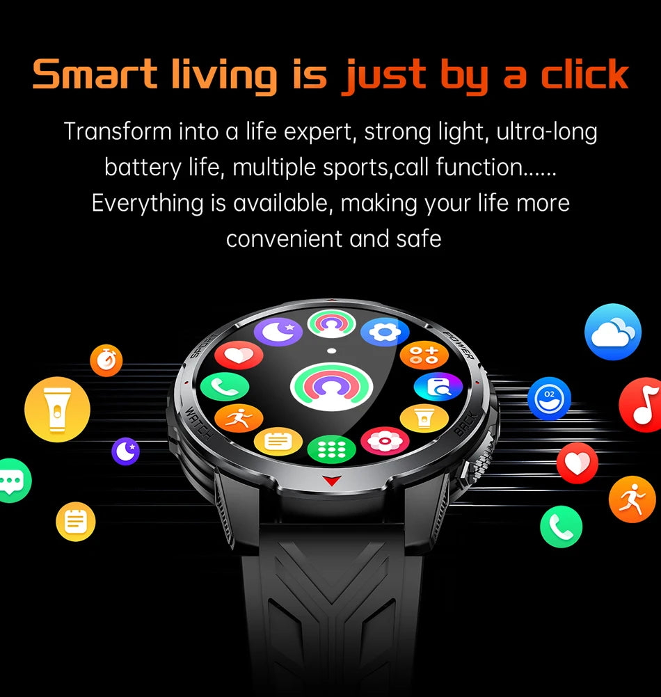 1100mAh Super Capacity Battery Military Outdoor Smart Watch Men 1.7inch Screen Compass Bluetooth Call 3ATM Waterproof SmartWatch