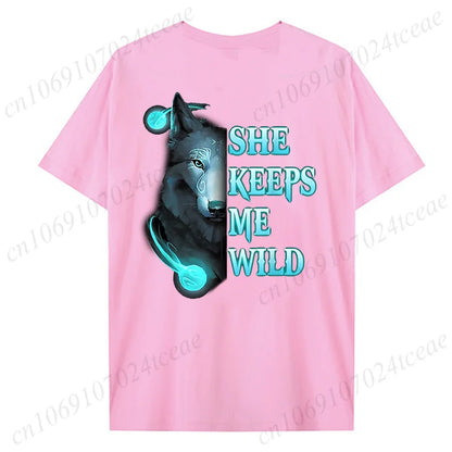 Fashion Valentine's Day Tees Shirt Lion Animal Back Print Graphic Y2k Tops Lover Couples Matching T-shirt Men & Women Clothing - AMULET RING STORE