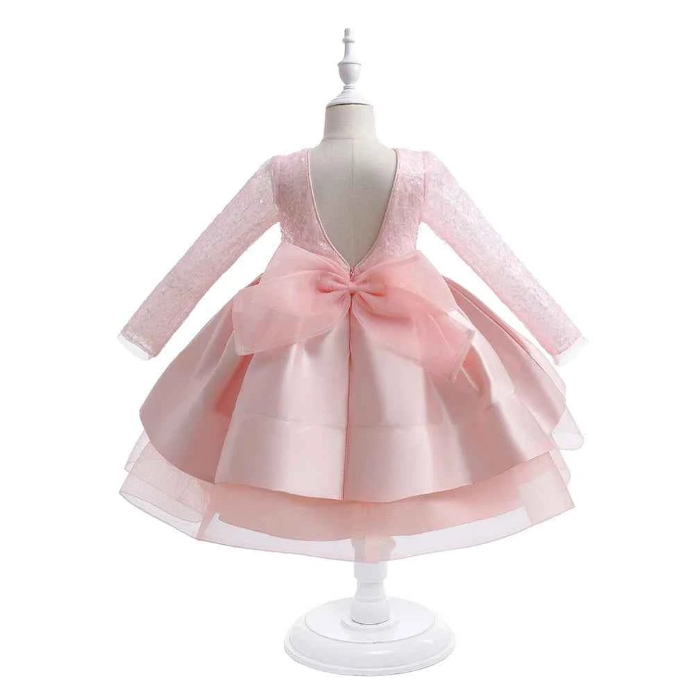 Baby Girl Birthday Fluffy Dress Infant Sequin Baptism Gown Flower Wedding Costume Kids Long Sleeved Clothes Toddler Vestidos