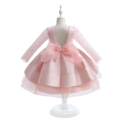 Baby Girl Birthday Fluffy Dress Infant Sequin Baptism Gown Flower Wedding Costume Kids Long Sleeved Clothes Toddler Vestidos