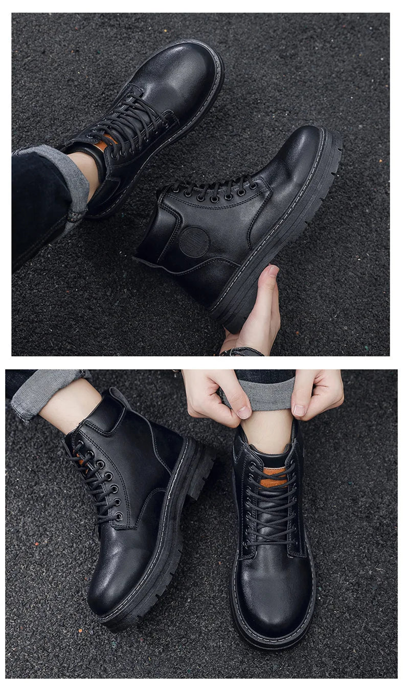 2025 new men's shoes autumn high cut workwear boots British style short boots Korean version versatile thickness boots shoes - AMULET RING STORE