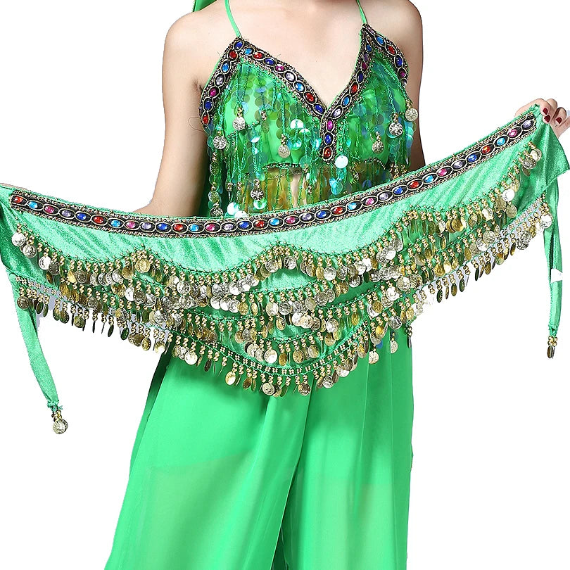 1PC New Style Belly Dance Belt Newest Multi-color Glass Silk Velvet Dancing Belt Scarf Crystal BellyDance Waist Chain Hip Scarf - AMULET RING STORE