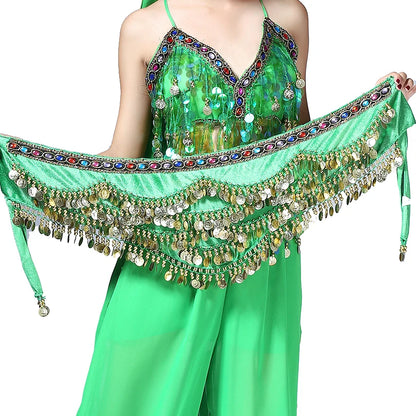 1PC New Style Belly Dance Belt Newest Multi-color Glass Silk Velvet Dancing Belt Scarf Crystal BellyDance Waist Chain Hip Scarf - AMULET RING STORE