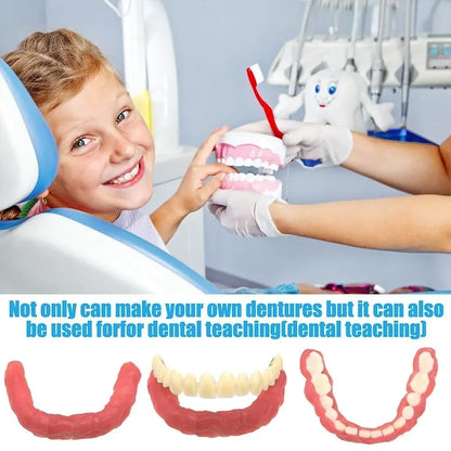 Easy - Use 1 Set Dentures DIY Kit with Braces Wax Strips - Reusable Full/Partial Temporary Fake Teeth for Top and Bottom