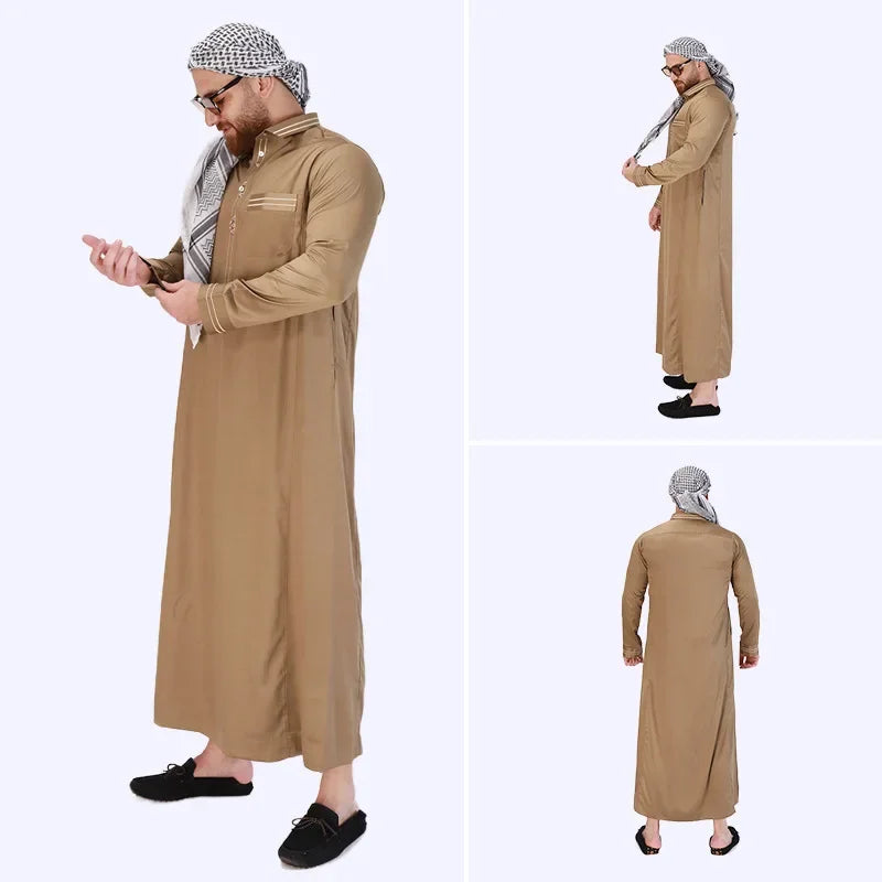 Men's New Long-sleeved Arab Robes Abaya Men's Robes in The Middle East Popular Muslim Men's Fashion Ethnic Long Clothing