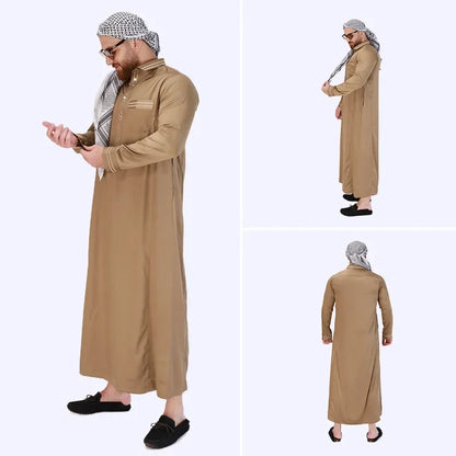 Men's New Long-sleeved Arab Robes Abaya Men's Robes in The Middle East Popular Muslim Men's Fashion Ethnic Long Clothing