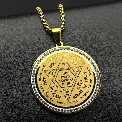 Jewish Hebrew Kabbalah Star of David Rhinestones Pendant Necklace for Women Men Stainless Steel Gold Silver Color Chain Jewelry