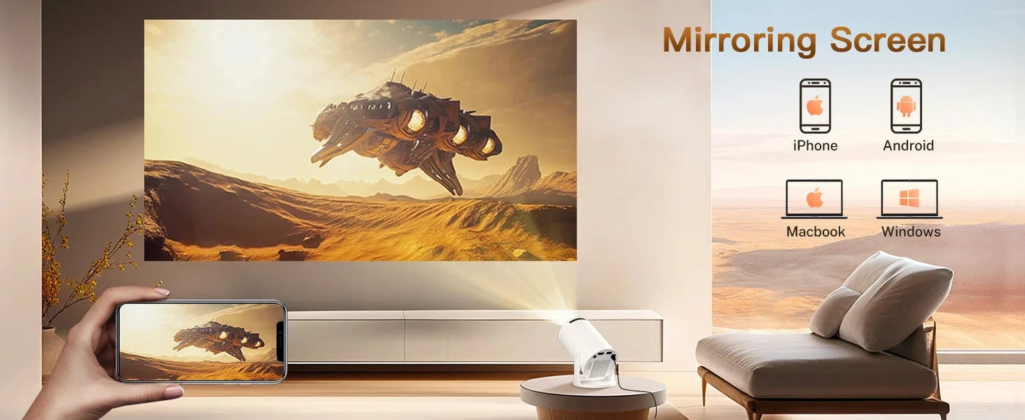 Smart Projector with Wifi and BluetoothPortable 720P 4K Support, Auto Keystone, AirMouse Remote, 180 Degree Rotation