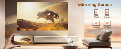 Smart Projector with Wifi and BluetoothPortable 720P 4K Support, Auto Keystone, AirMouse Remote, 180 Degree Rotation