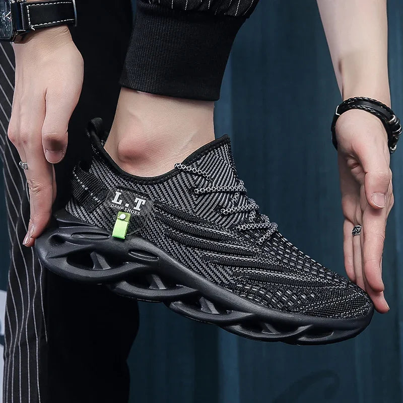 YRZL Men Sports Running Black Jogging Shoes Casual Sneakers Outdoor Breathable Mesh Women Light Shock-absorption Black Tennis - AMULET RING STORE