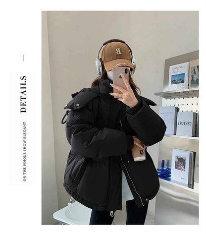 Women's Winter Warm Padded Jacket Coat 2025 New Down Cotton Hooded Solid Thick Parka Waterproof Puffy Korean Fashion Outdoor